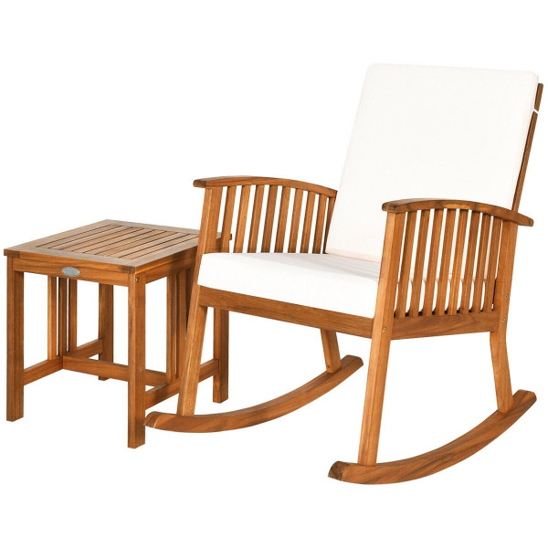 2 Pieces Acacia Wood Patio Rocking Chair Table Set - Color: Brown D681-HW63887