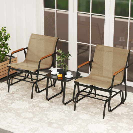 3-Piece Outdoor Glider Bistro Set with Tempered Glass Top and Metal Frame-Coffee - Color: Coffee D681-NP12174CF