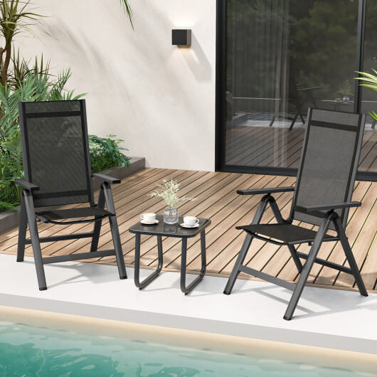 Outdoor Dining Chair with Soft Padded Seat and 7-Position Adjustable Backrest Set of 2-Black - Colo D681-NP11443DK-2