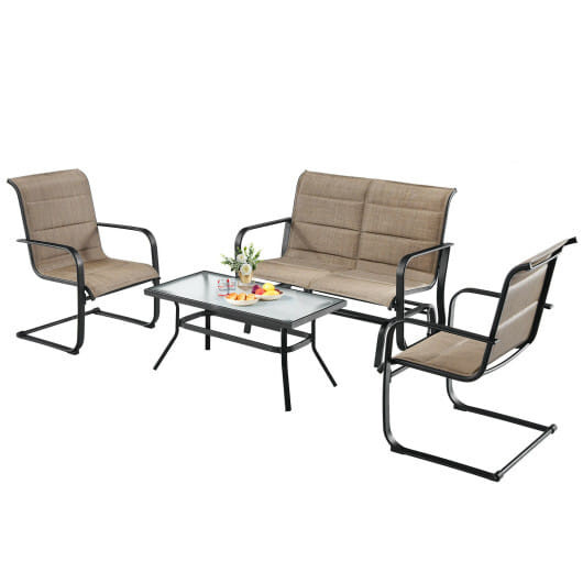 4 Pieces Outdoor Patio Furniture Set with Padded Glider Loveseat and Coffee Table-Brown - Color: Br D681-NP10093WL-CF