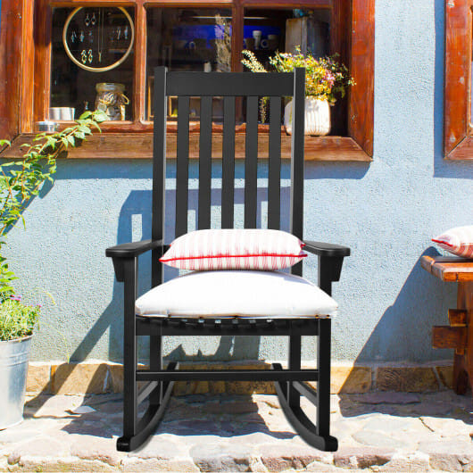 Indoor Outdoor Wooden High Back Rocking Chair-Black - Color: Black D681-HZ10110DK