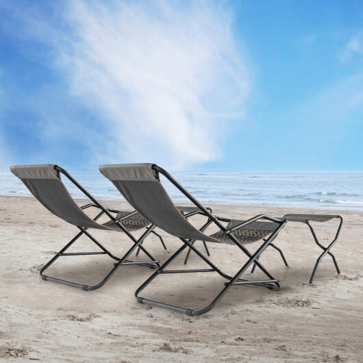 Patio PE Wicker Rocking Chair with Armrests and Metal Frame-Gray - Color: Gray D681-NP11013GR
