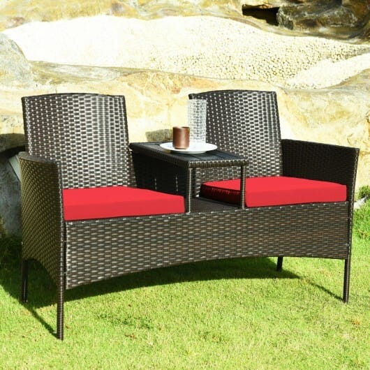 Modern Patio Conversation Set with Built-in Coffee Table and Cushions -Red - Color: Red D681-HW63233RE