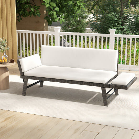 Outdoor Convertible Sofa Daybed with Adjustable Armrests for Balcony-Off White - Color: Off White D681-HW72355WH