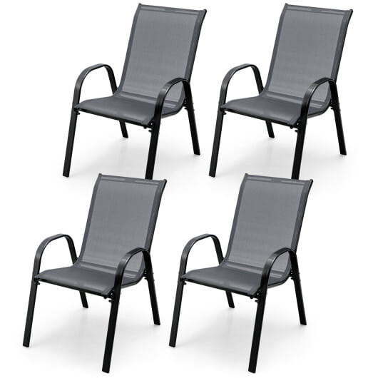 4 Pieces Stackable Patio Dining Chairs Set with Armrest-Gray - Color: Gray D681-NP10473GR-4