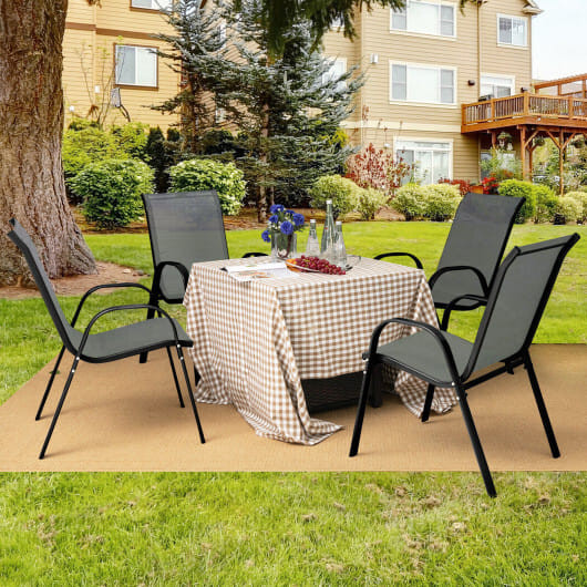 4 Pieces Stackable Patio Dining Chairs Set with Armrest-Gray - Color: Gray D681-NP10473GR-4