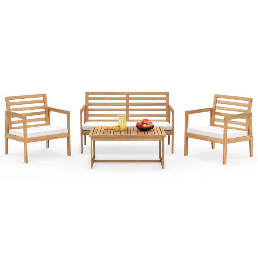 4 Piece Wood Patio Conversation Set with 2 Armchairs and Coffee Table-White - Color: White D681-HW72813WH