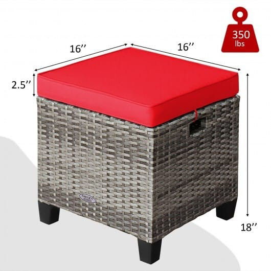 2PCS Patio Rattan Wicker Ottoman Seat with Removable Cushions-Red - Color: Red D681-HW67568RE
