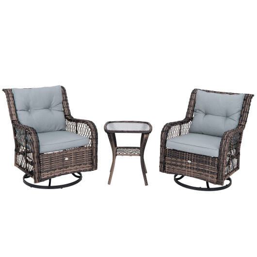 3 Pieces Outdoor Swivel Rocker Set with Small Side Table-Gray - Color: Gray D681-NP11574GR
