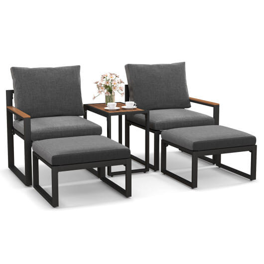 5 Pieces Aluminum Frame Weatherproof Outdoor Conversation Set with Soft Cushions-Gray - Color: Gray D681-NP11787GR+