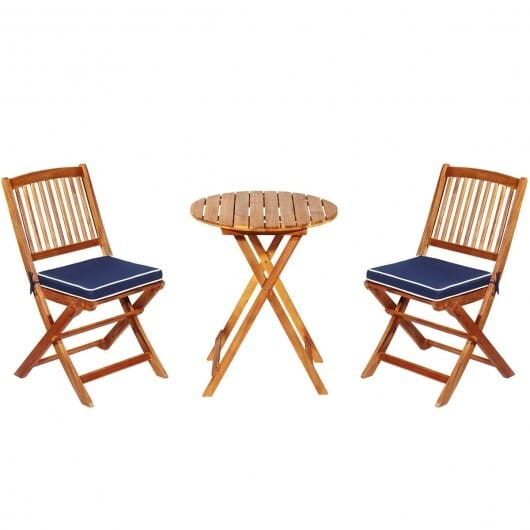 3 Pieces Patio Folding Bistro Set with Padded Cushion and Round Coffee Table-Navy - Color: Navy D681-HW65875NY