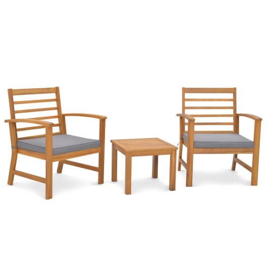 3 Pieces Outdoor Furniture Set with Soft Seat Cushions-Gray - Color: Gray D681-HW72089GR