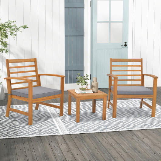3 Pieces Outdoor Furniture Set with Soft Seat Cushions-Gray - Color: Gray D681-HW72089GR