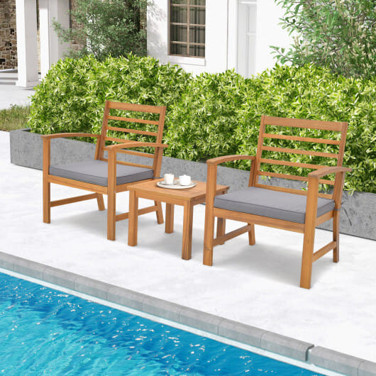 3 Pieces Outdoor Furniture Set with Soft Seat Cushions-Gray - Color: Gray D681-HW72089GR