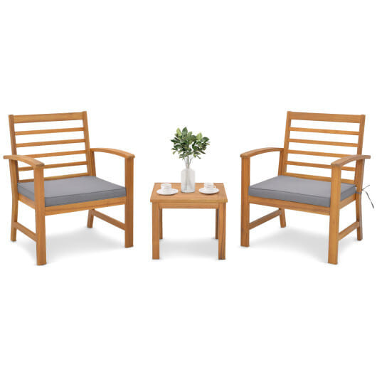 3 Pieces Outdoor Furniture Set with Soft Seat Cushions-Gray - Color: Gray D681-HW72089GR