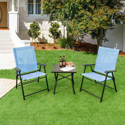 2 Set of Patio Dining Chair with Armrests and Metal Frame-Blue - Color: Blue D681-NP11096BL-2