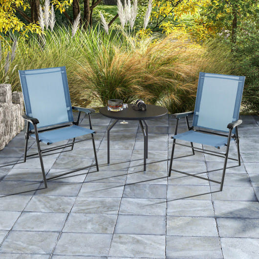 2 Set of Patio Dining Chair with Armrests and Metal Frame-Blue - Color: Blue D681-NP11096BL-2