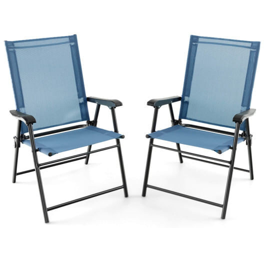 2 Set of Patio Dining Chair with Armrests and Metal Frame-Blue - Color: Blue D681-NP11096BL-2