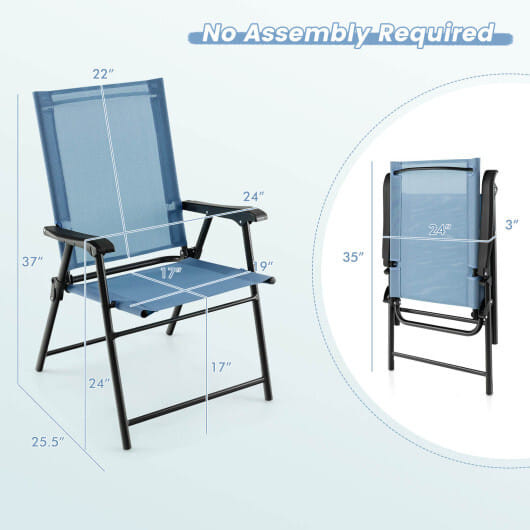 2 Set of Patio Dining Chair with Armrests and Metal Frame-Blue - Color: Blue D681-NP11096BL-2