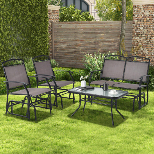 Set of 2 Outdoor Metal Glider Armchairs with Weather-resistant Fabric - Color: Brown D681-NP10952BN-A
