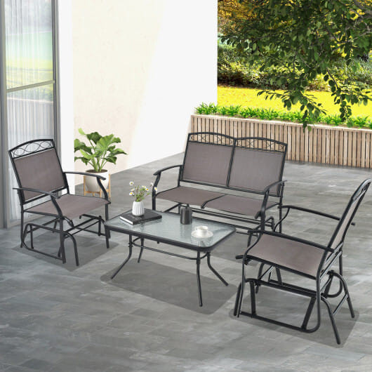 Set of 2 Outdoor Metal Glider Armchairs with Weather-resistant Fabric - Color: Brown D681-NP10952BN-A