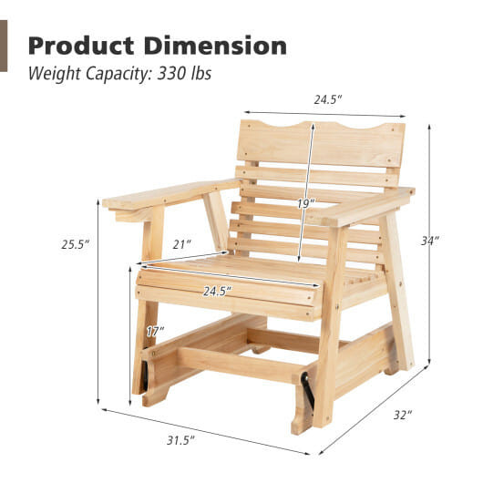 Outdoor Wood Rocking Chair with High Back and Widened Armrests - Color: Brown D681-NP10720NA