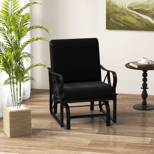 Patio Glider Rocking Chair with Thick Cushion and Curved Armrest-Black - Color: Black D681-NP11170DK