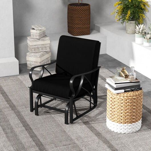 Patio Glider Rocking Chair with Thick Cushion and Curved Armrest-Black - Color: Black D681-NP11170DK