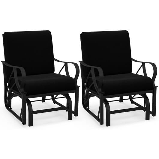 Patio Glider Rocking Chair with Thick Cushion and Curved Armrest-Black - Color: Black D681-NP11170DK