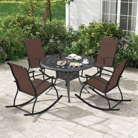 2 Pieces Outdoor Rocking Chairs with Breathable Backrest-Brown - Color: Brown D681-NP11398CF-2