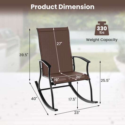 2 Pieces Outdoor Rocking Chairs with Breathable Backrest-Brown - Color: Brown D681-NP11398CF-2
