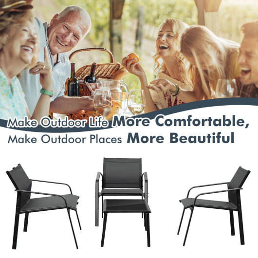 4 Pieces Patio Furniture Set with Armrest Loveseat Sofas and Glass Table Deck-Black - Color: Black D681-NP10474DK