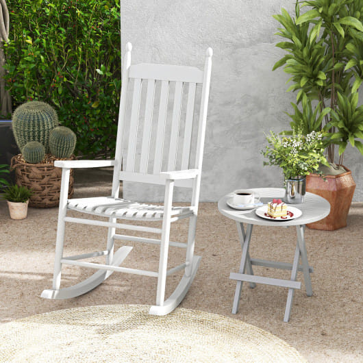 High-Back Acacia Wood Outdoor Rocking Chair with Solid Rocking Base-White - Color: White D681-JV12115WH