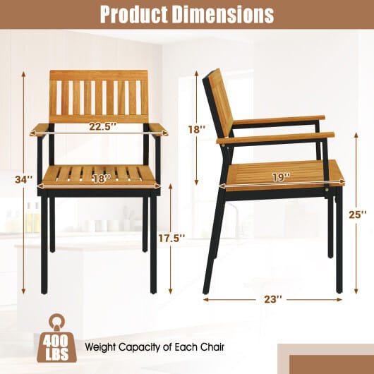 Patio Outdoor Dining Chair Set of 2 with Metal and Acacia Wood Frame - Color: Natural D681-HW72939