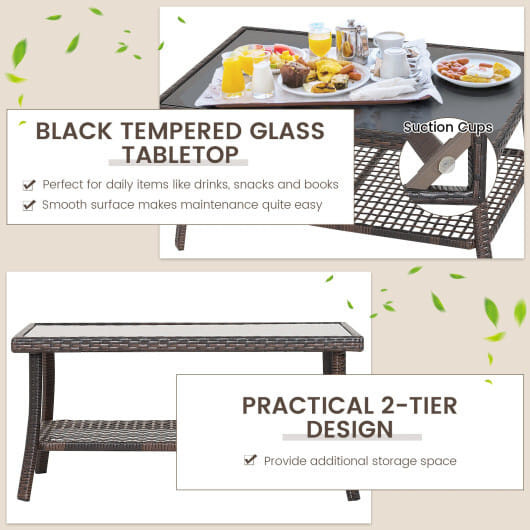 4 Pieces Outdoor Rattan Conversation Set with Protective Cover - Color: Espresso D681-HW69353+