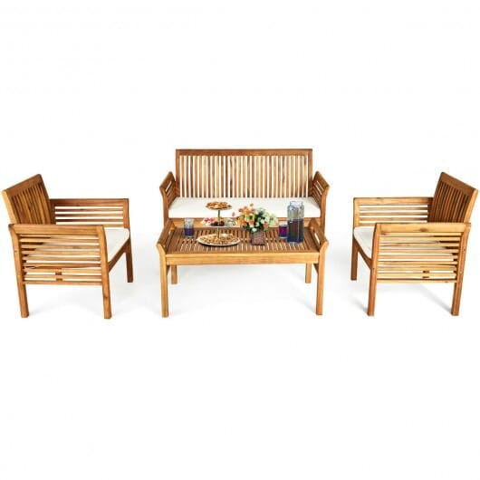 4 Pieces Outdoor Acacia Wood Sofa Furniture Set - Color: Natural D681-HW63884