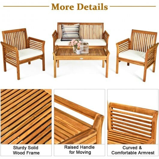 4 Pieces Outdoor Acacia Wood Sofa Furniture Set - Color: Natural D681-HW63884