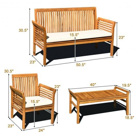 4 Pieces Outdoor Acacia Wood Sofa Furniture Set - Color: Natural D681-HW63884