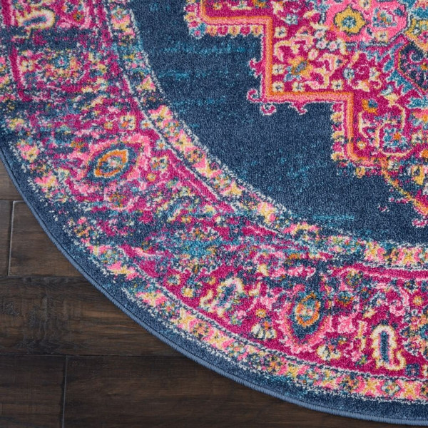 4' Blue Round Power Loom Area Rug N270-385253