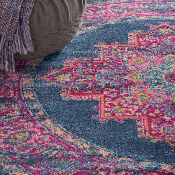 4' Blue Round Power Loom Area Rug N270-385253