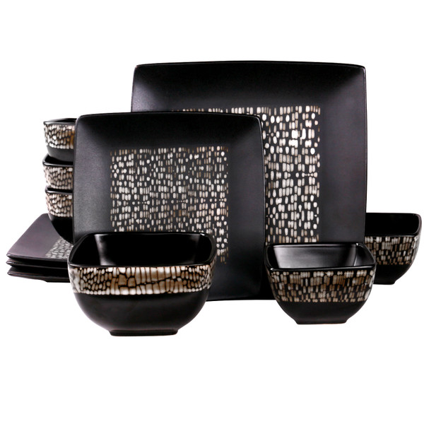 Elama’s Naina 16 Piece Double Bowl Stoneware Dinnerware Set D970-EL-NAINA16