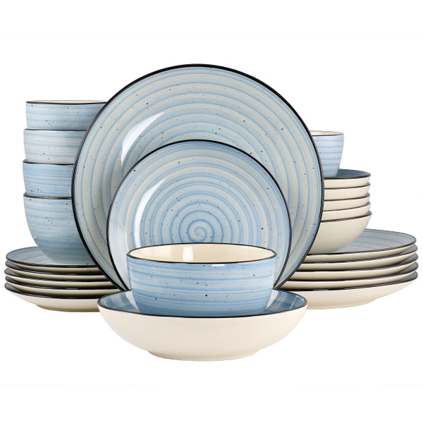 Elama Gia 24 Piece Round Stoneware Dinnerware Set in Light Blue D970-EL-GIA24LB