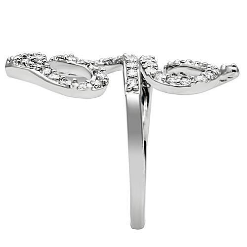 3W138 - Rhodium Brass Ring with AAA Grade CZ  in Clear A874-3W138