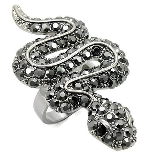 0W282 - Ruthenium Brass Ring with Top Grade Crystal  in Jet A874-0W282
