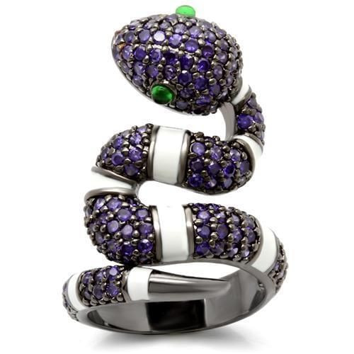 0W184 - Ruthenium Brass Ring with AAA Grade CZ  in Multi Color A874-0W184