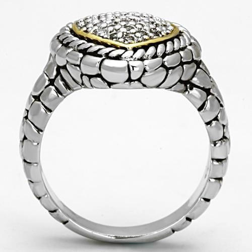 3W333 - Reverse Two-Tone Brass Ring with AAA Grade CZ  in Clear A874-3W333
