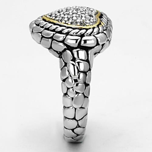 3W333 - Reverse Two-Tone Brass Ring with AAA Grade CZ  in Clear A874-3W333