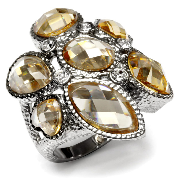 TK044 - High polished (no plating) Stainless Steel Ring with AAA Grade CZ  in Champagne A874-TK044