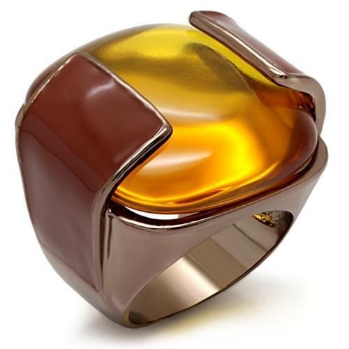LO1660 - Chocolate Gold Brass Ring with AAA Grade CZ  in Topaz A874-LO1660