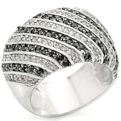 0W351 - Rhodium + Ruthenium Brass Ring with AAA Grade CZ  in Jet A874-0W351
